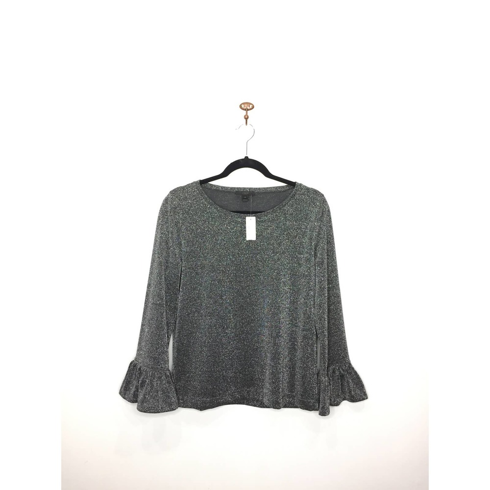 NWT J. Crew Gray Sparkle Metallic Long Sleeve Blouse Ruffle Cuffs Style H1877 M